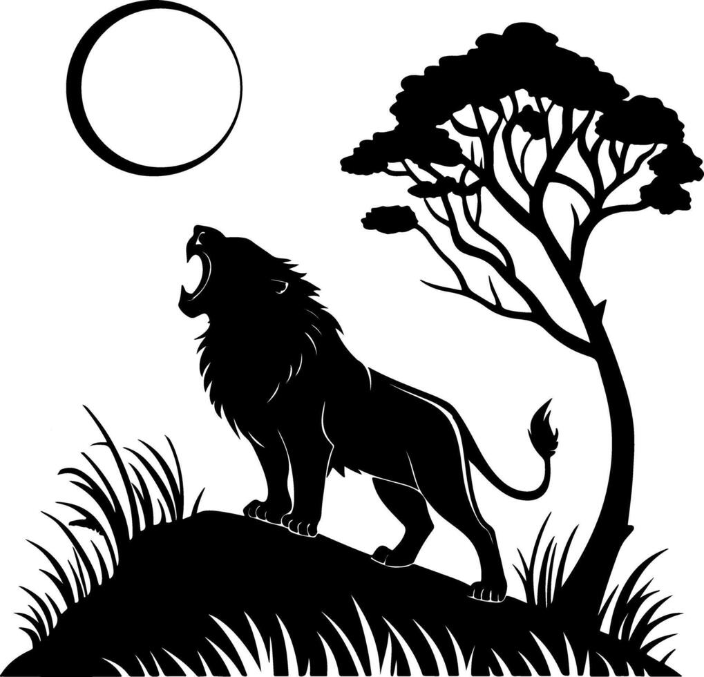 Roaring Lion Towards Sky in Bold Silhouette vector