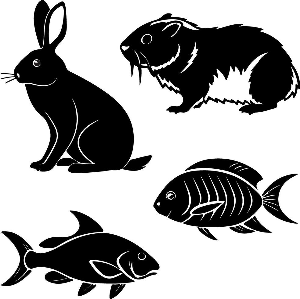 Charming Rabbit and Mouse Illustration in Minimalist Black White vector
