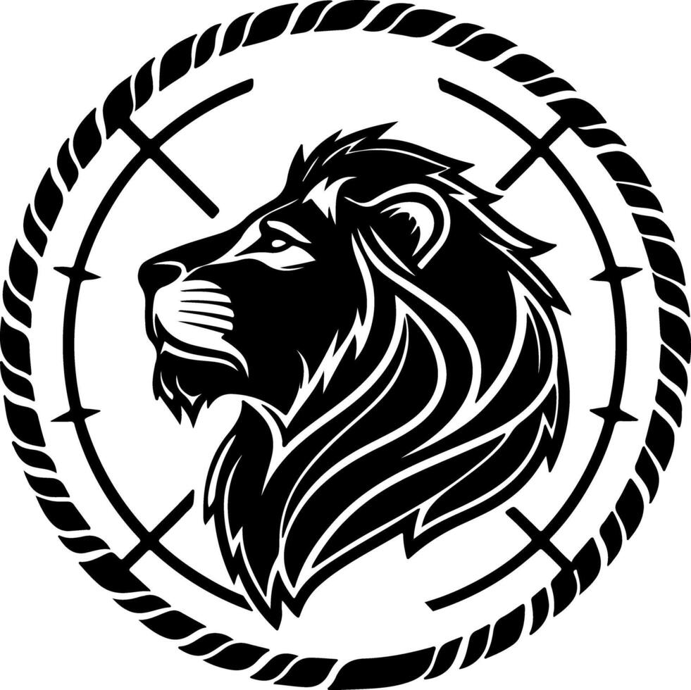 Lion Head Inside Circle Emblem in Silhouette vector