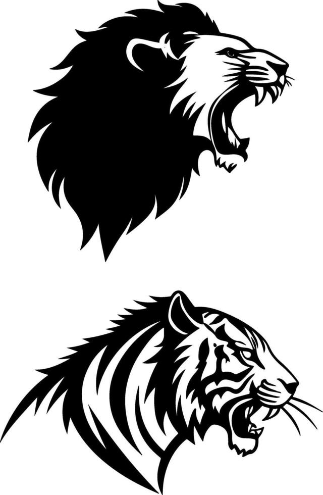Roaring Lion Tiger and Leopard Trio Silhouette vector
