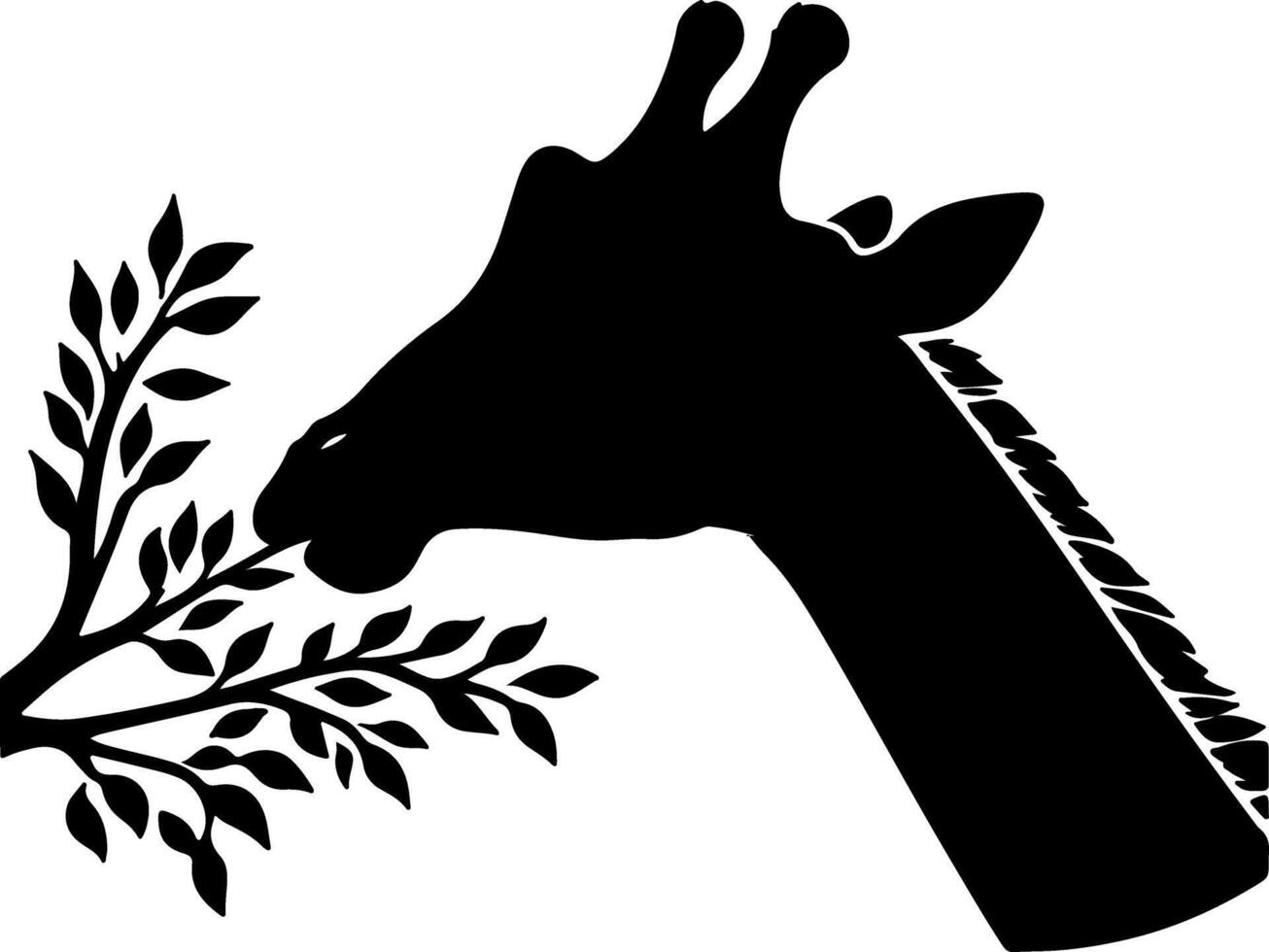 Giraffe Silhouette Bending to Eat Leaves in Side View vector