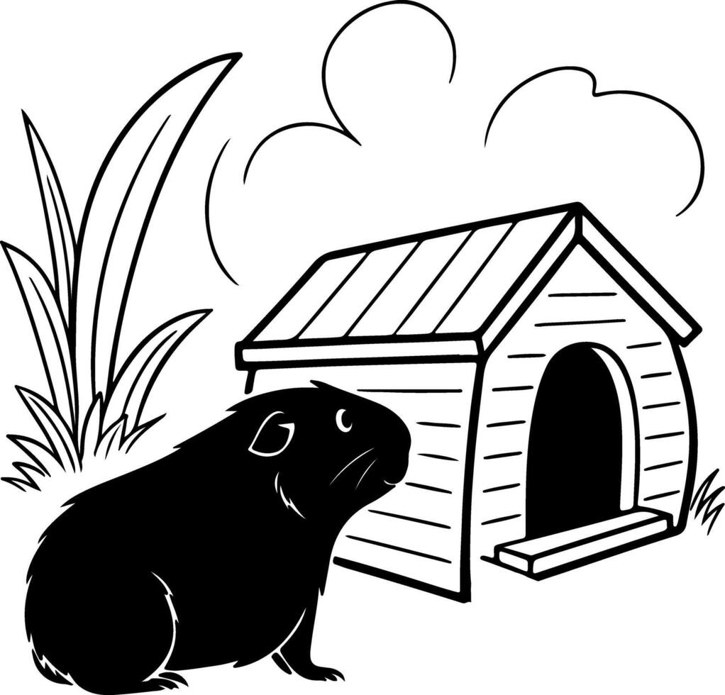 Adorable Guinea Pig by Rustic Wooden House in Natural Setting vector