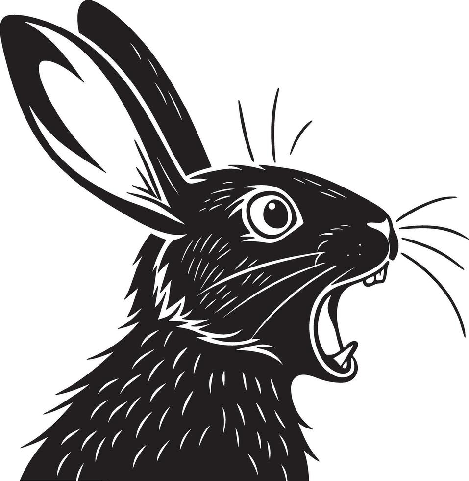 Shocked Rabbit Illustration in Black and White Style vector