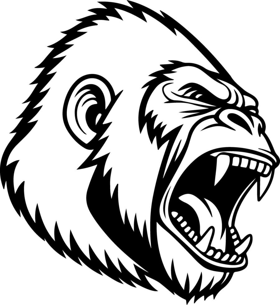 Roaring Gorilla Face Silhouette with Fierce Expression vector
