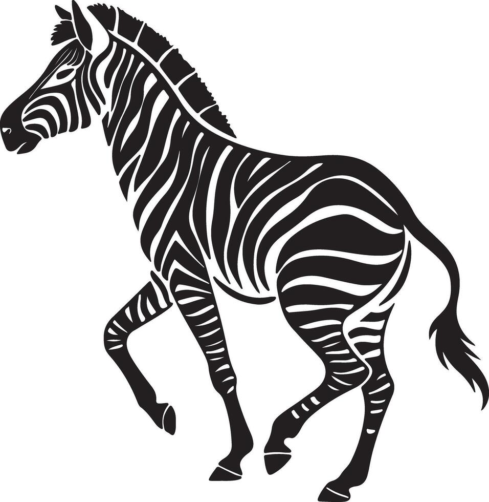 Standing Zebra Silhouette with Flicking Tail vector