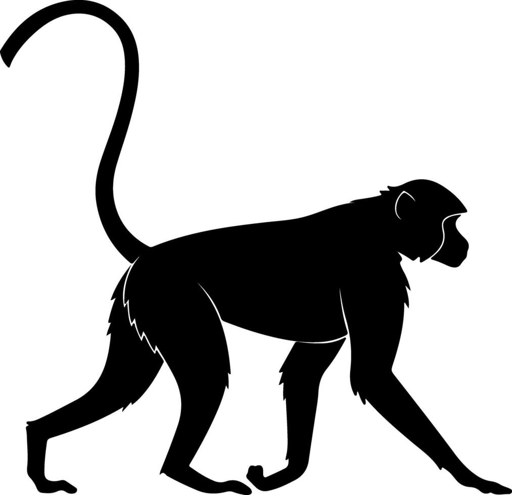 Monkey Walking on All Fours in Profile Silhouette vector