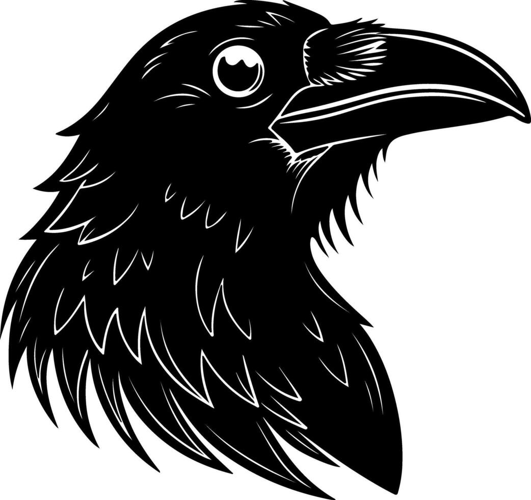 Raven head side view with focused curious gaze vector
