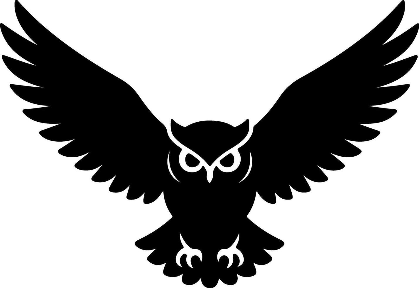 Flying owl silhouette with wide wings in attack stance vector