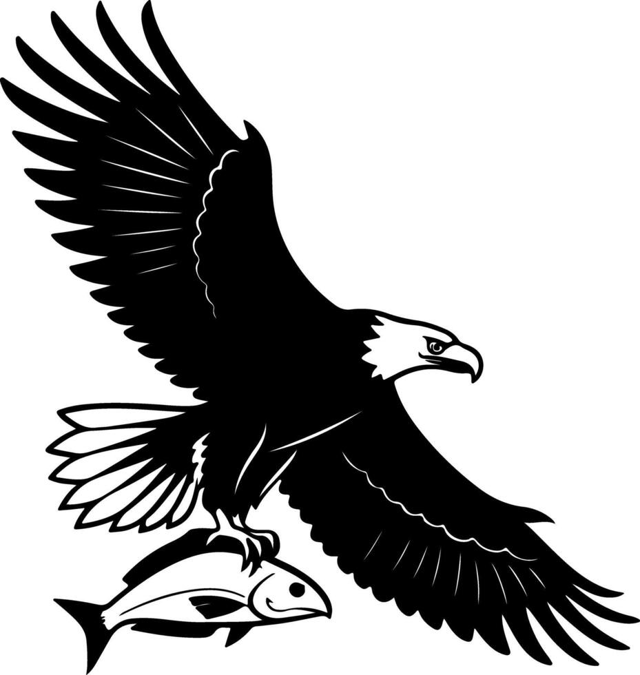 Eagle flying with fish in claws in dramatic flight vector