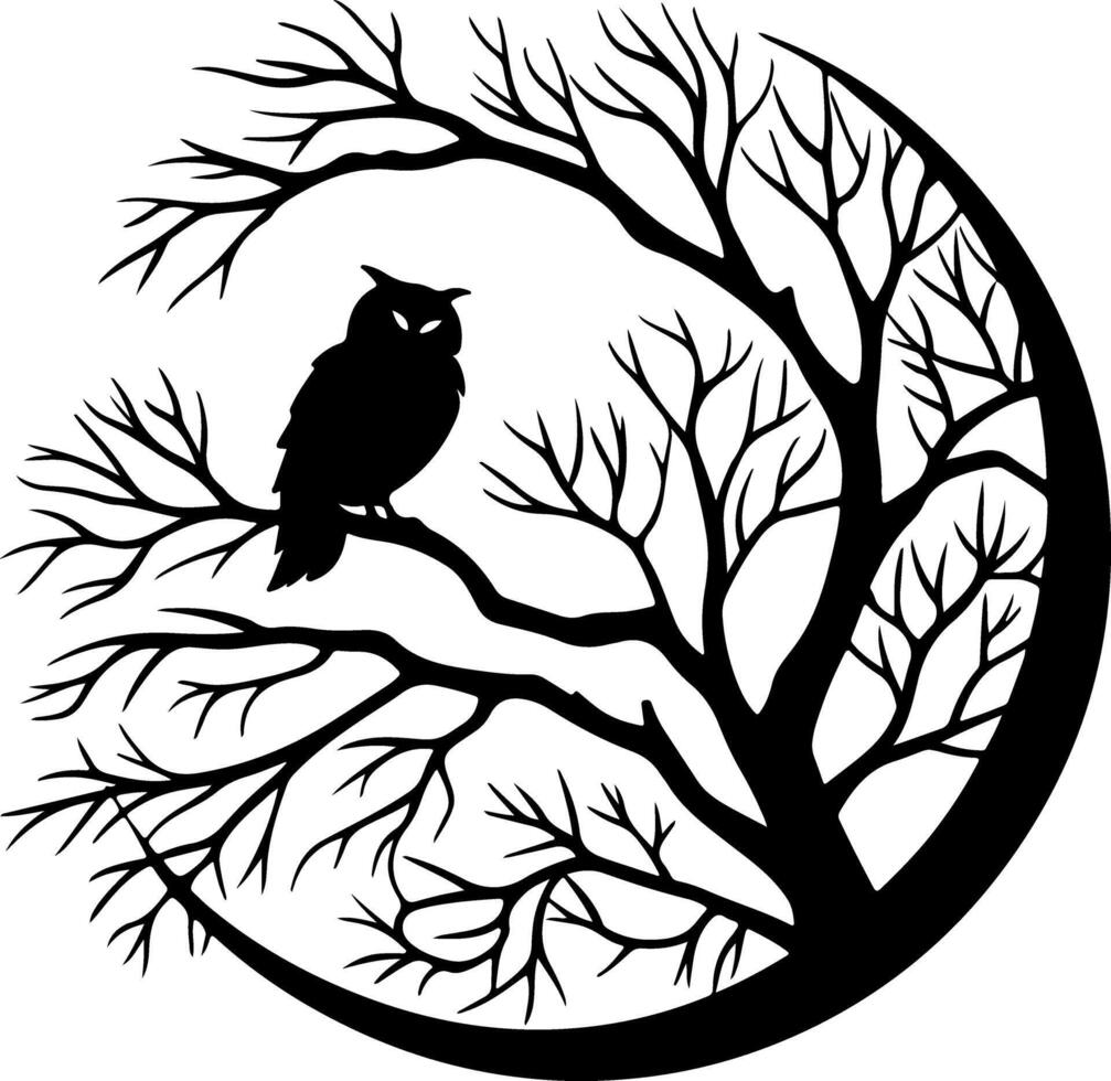 Owl silhouette in moon circle with spooky feel vector