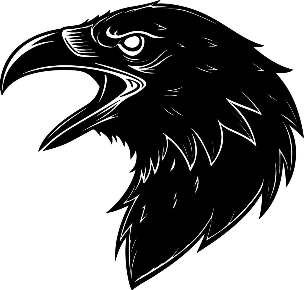 Angry raven head silhouette with intense expression vector