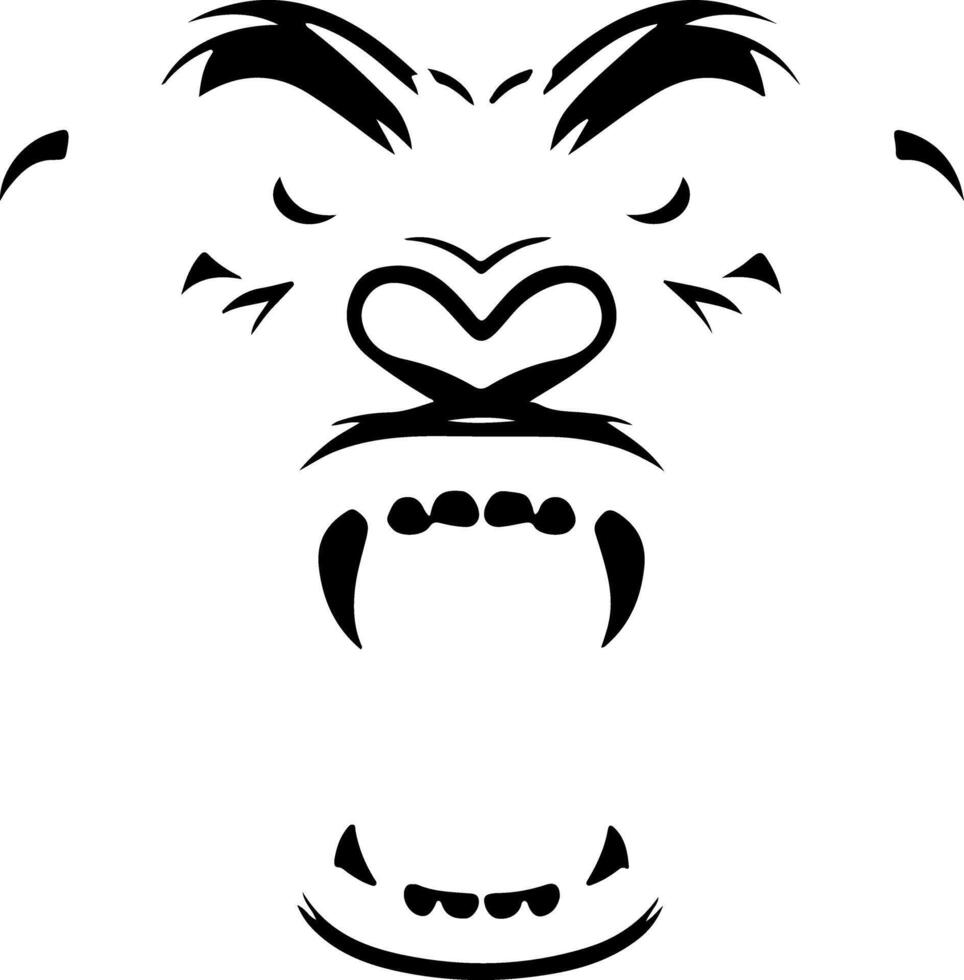 Gorilla Face Silhouette with Fierce Open Mouth Expression vector