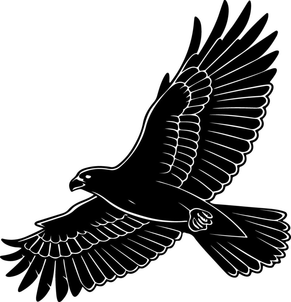 Falcon silhouette in mid flight with arched wings vector