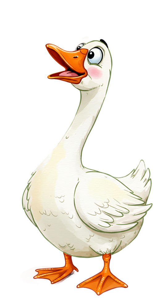 A cartoon white duck with an open mouth png
