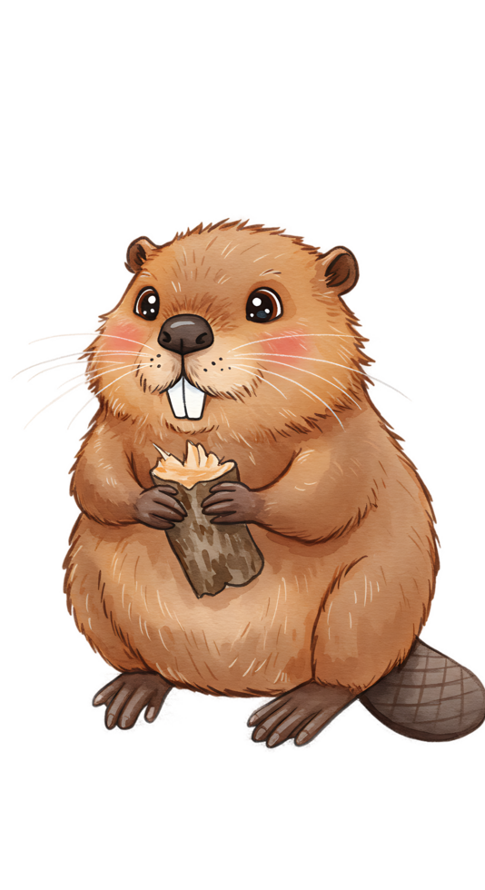 A cartoon beaver holding a piece of wood png