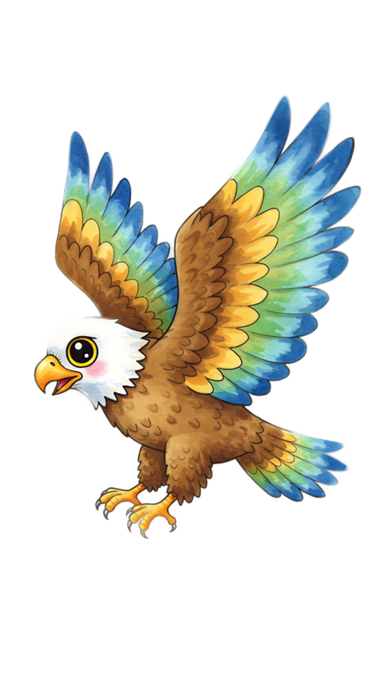 A cartoon eagle with a colorful wings png