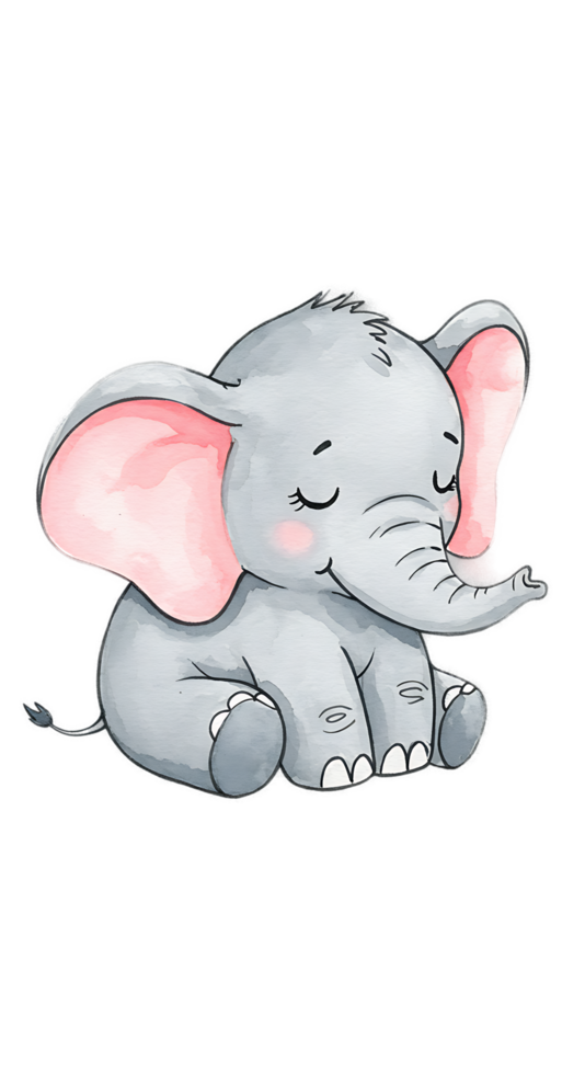 An elephant with pink ears is sitting down png