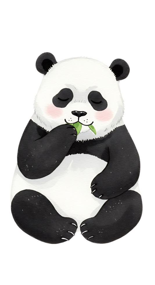 A panda bear eating a leaf png