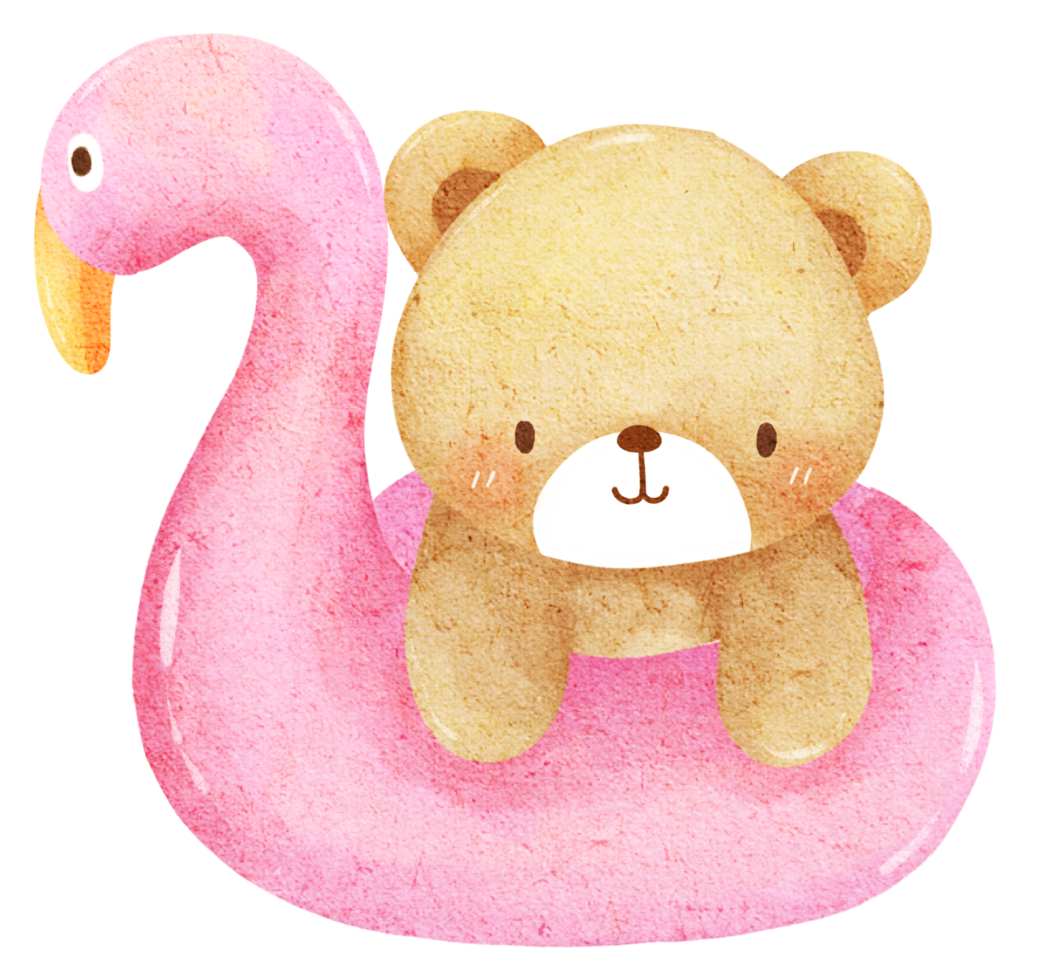 a teddy bear sitting on a pink flamingo png