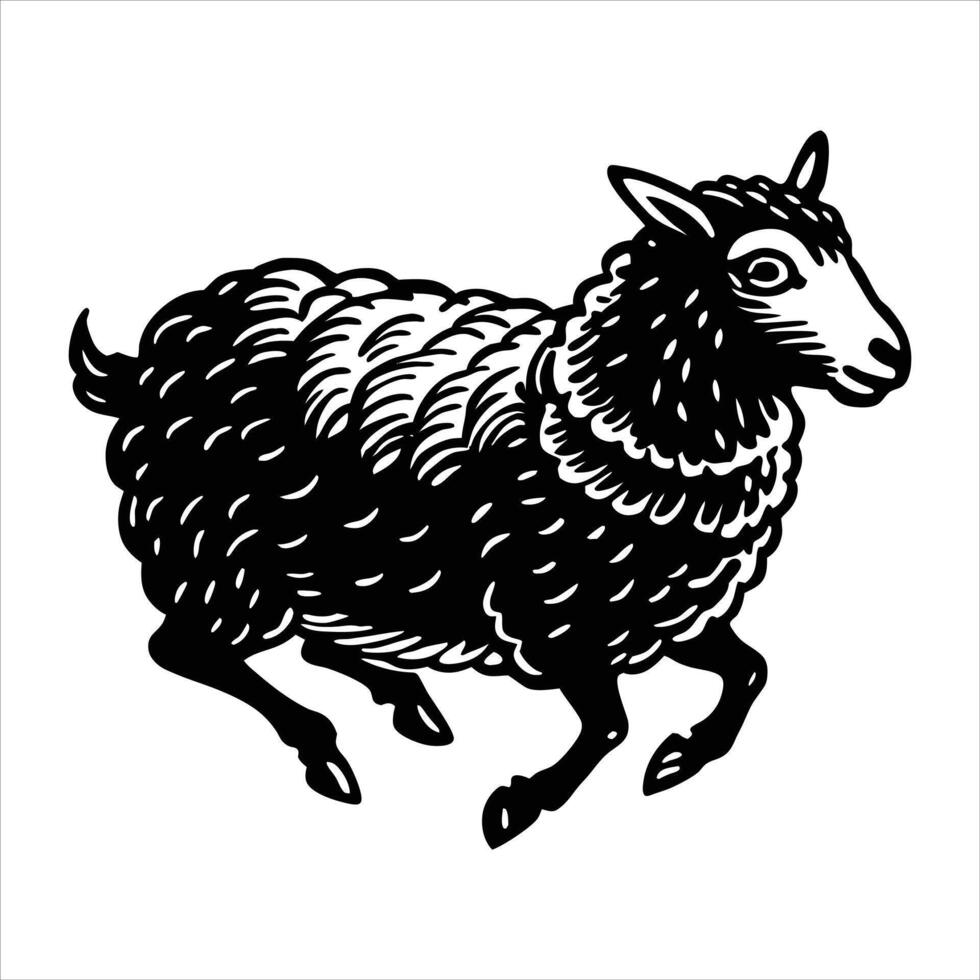 Sheep running in a field vector