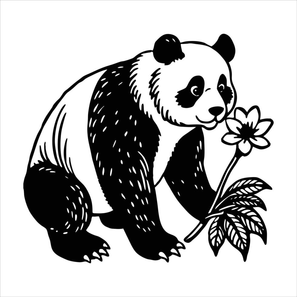 Panda Holding Flower vector