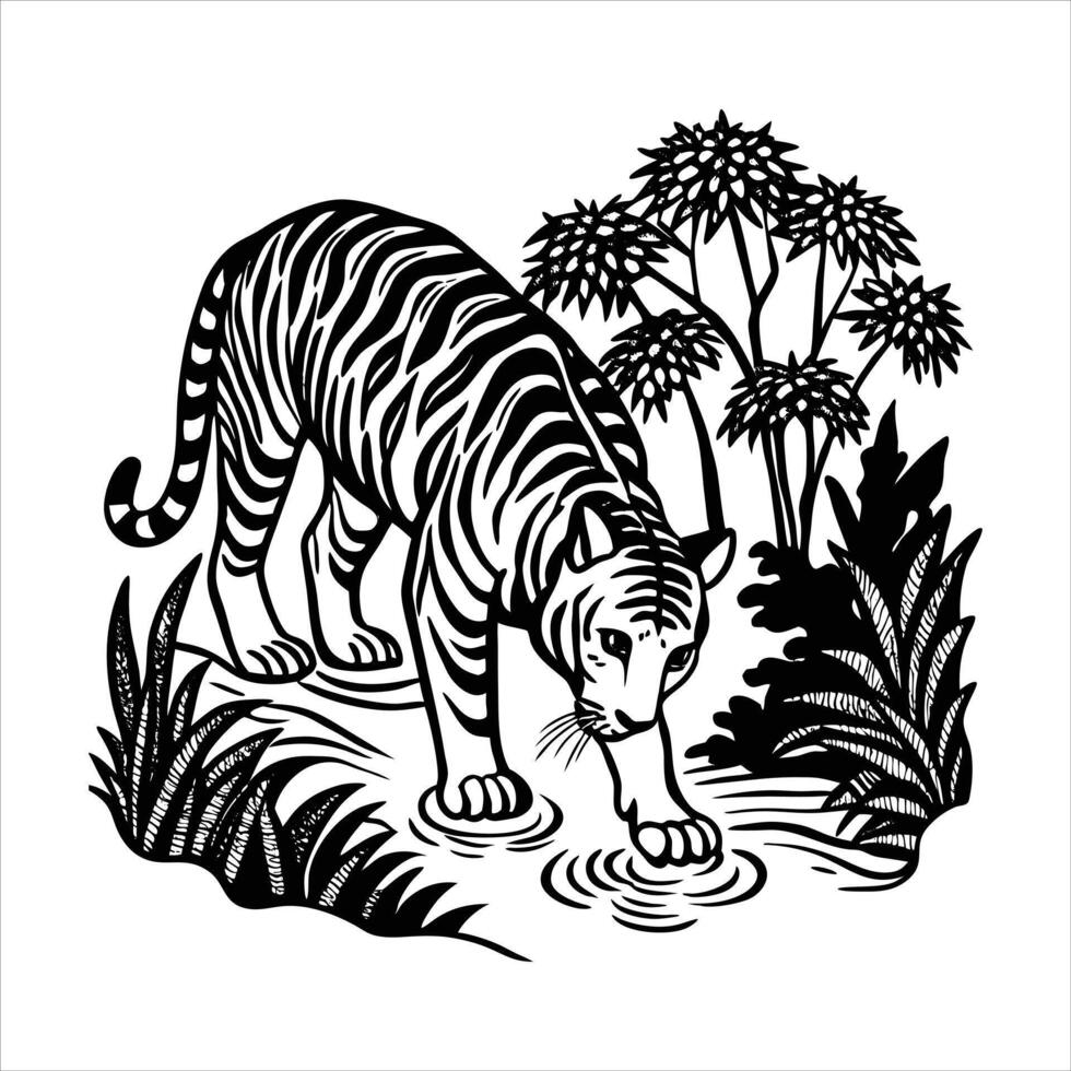 A tiger drinking wate vector