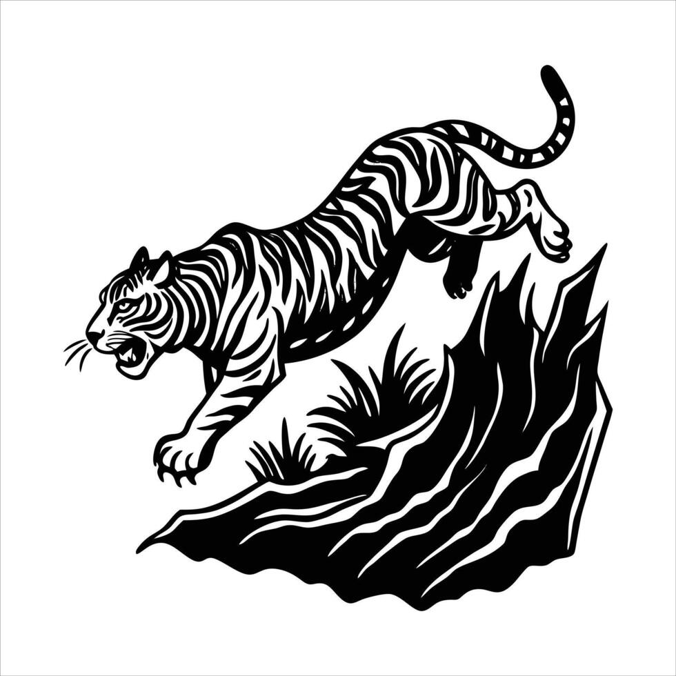 Tribal tiger jump vector
