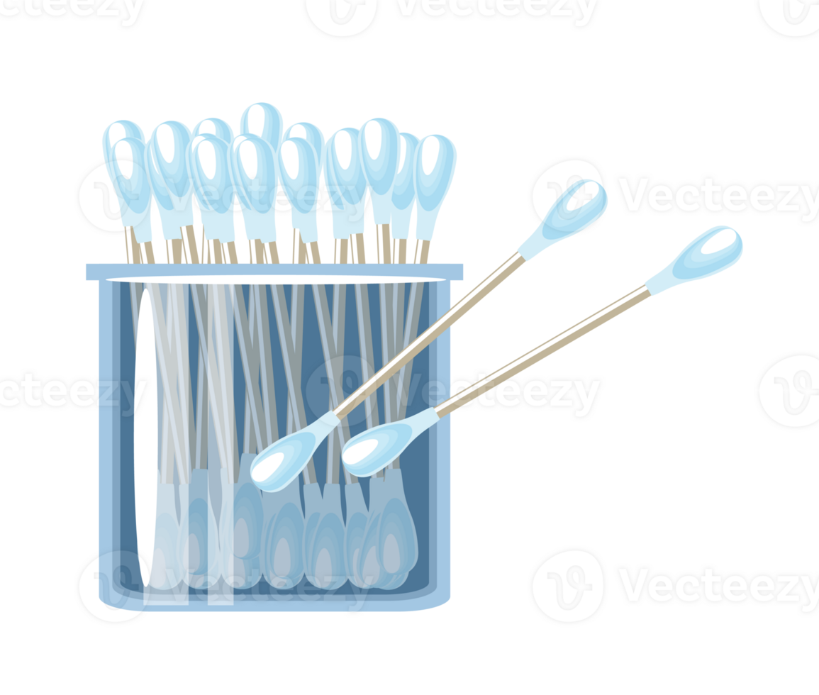 Cotton Swabs in a Plastic Container png
