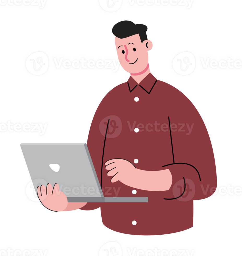 Man Holding Laptop Computer png