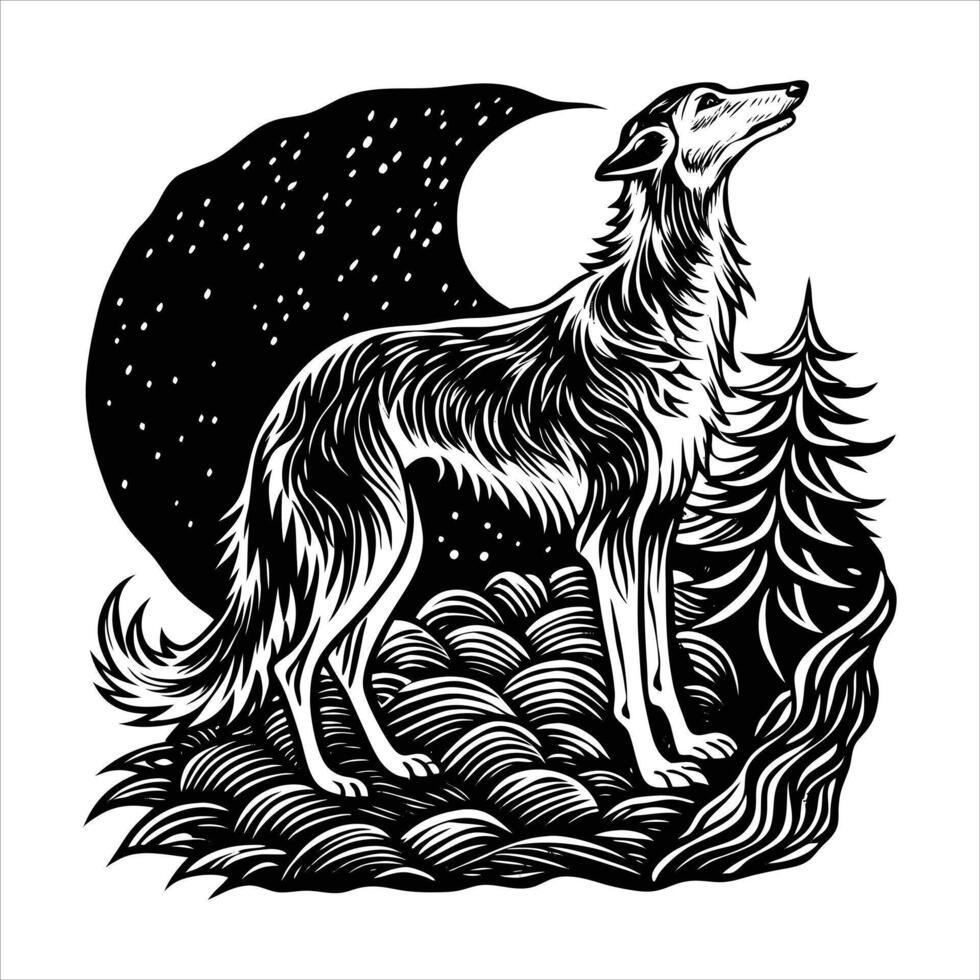 wolf howling at a full moon vector