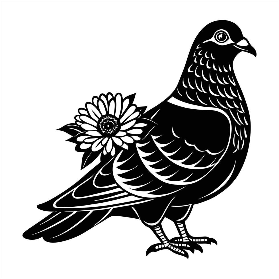 Pigeon Sitting On Flower vector