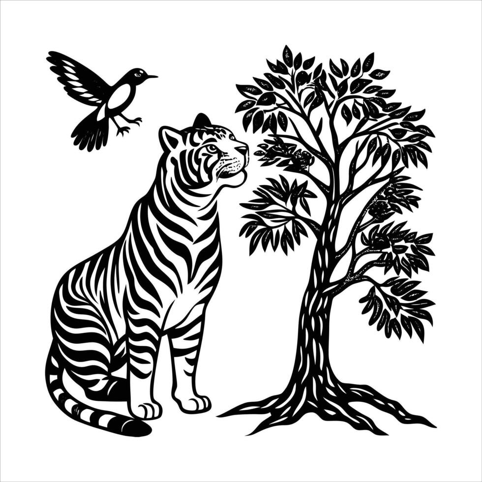 Tiger On Tree vector