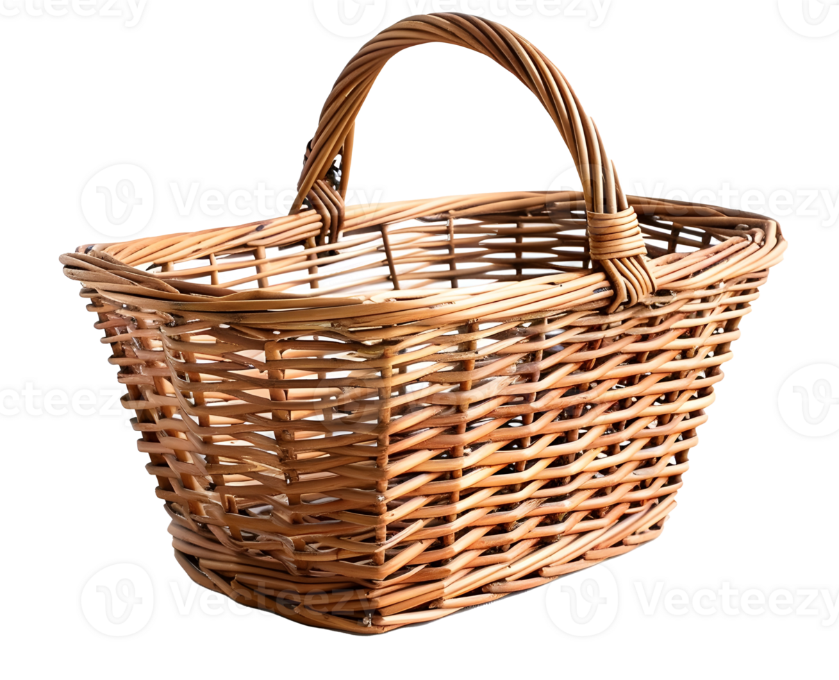 Al generated empty wicker basket isolated on white or transparent background png