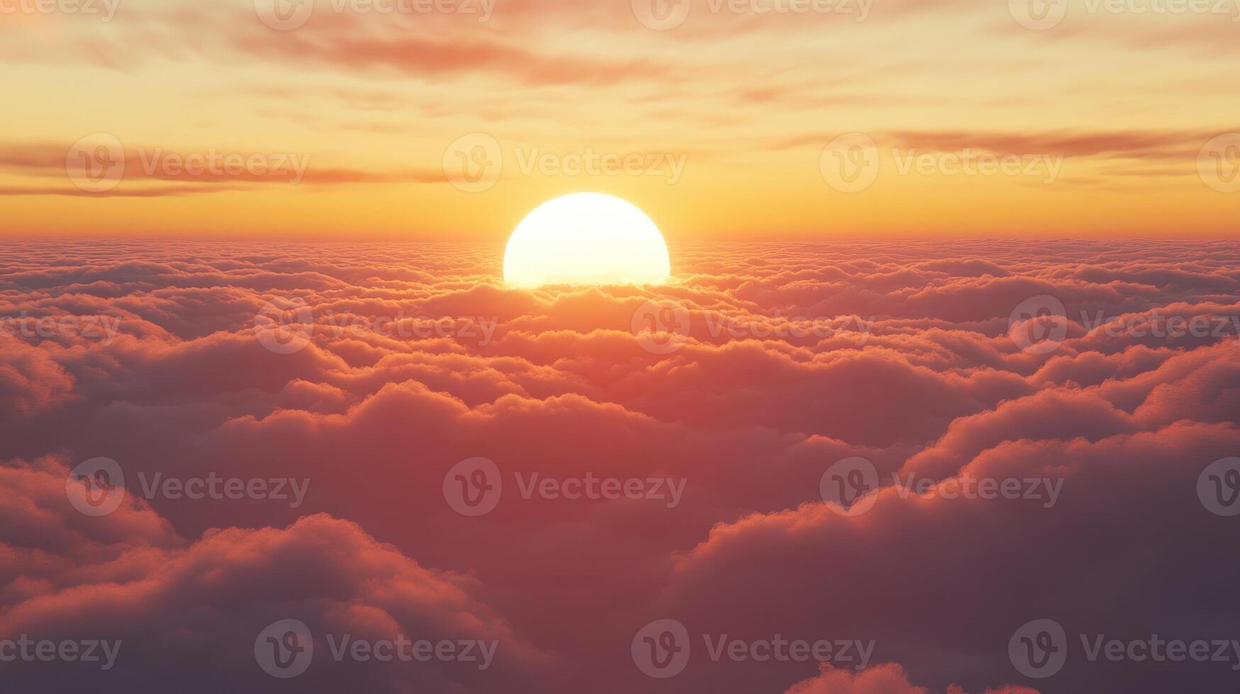 Golden Hour Above the Clouds Sunset Sky with Glowing Sun and Soft Pink Clouds Stretching to the Horizon photo