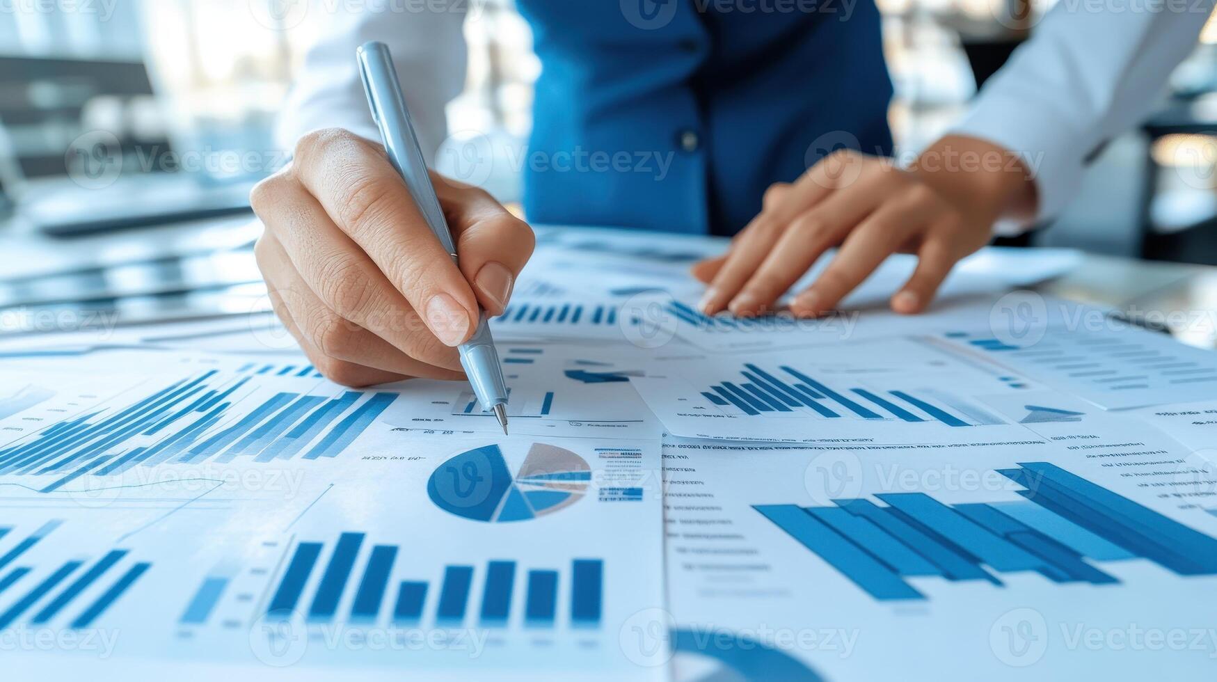 Analyzing Data Hand with Pen Over Charts - Strategic Planning and Financial Analysis Focus photo