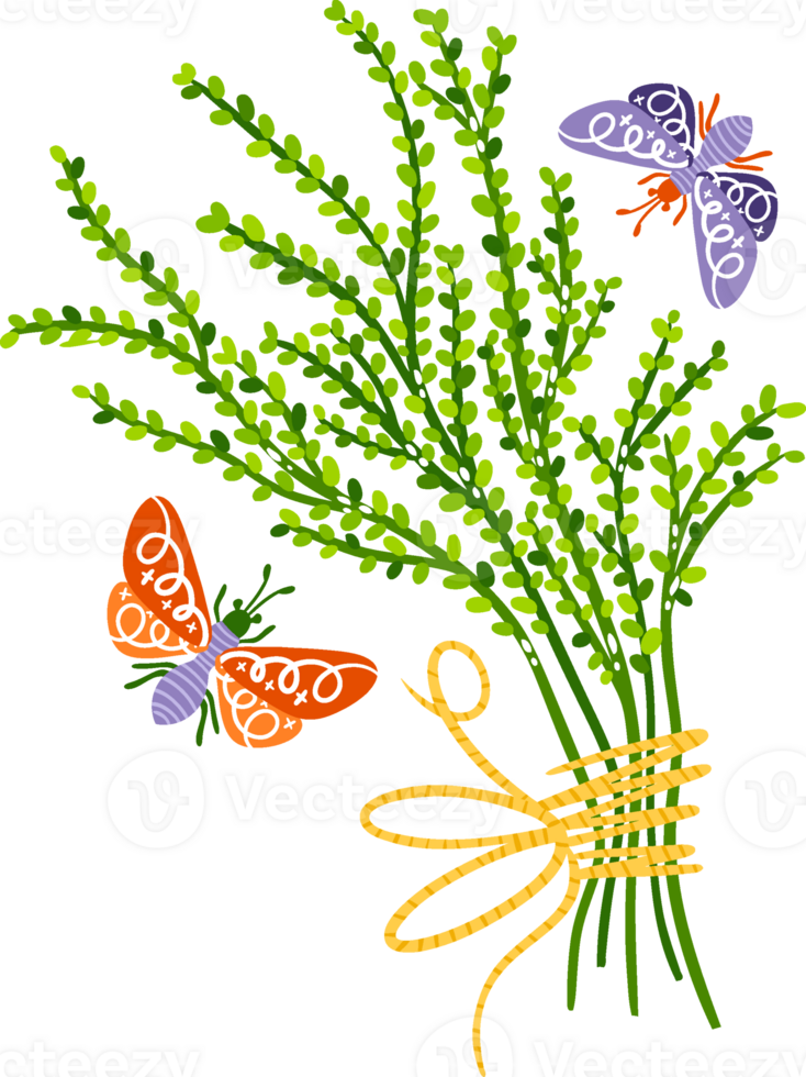 a bouquet of flowers and butterflies on a transparent background png