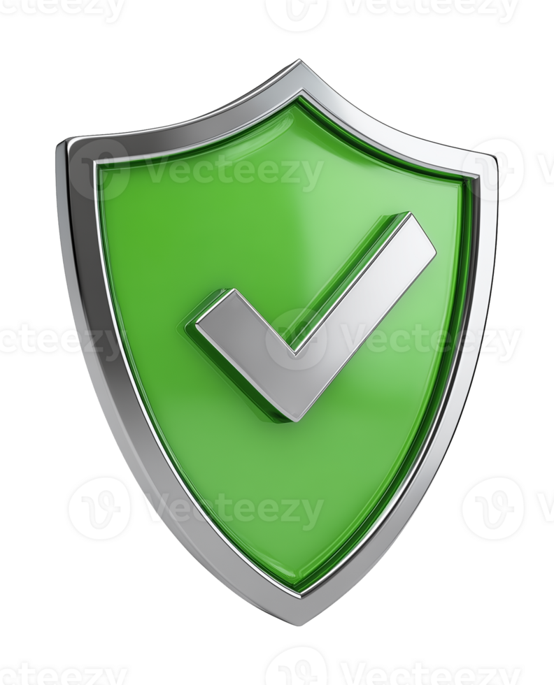 Green Shield With Check Mark 3D Style Isolated on Transparent Background png