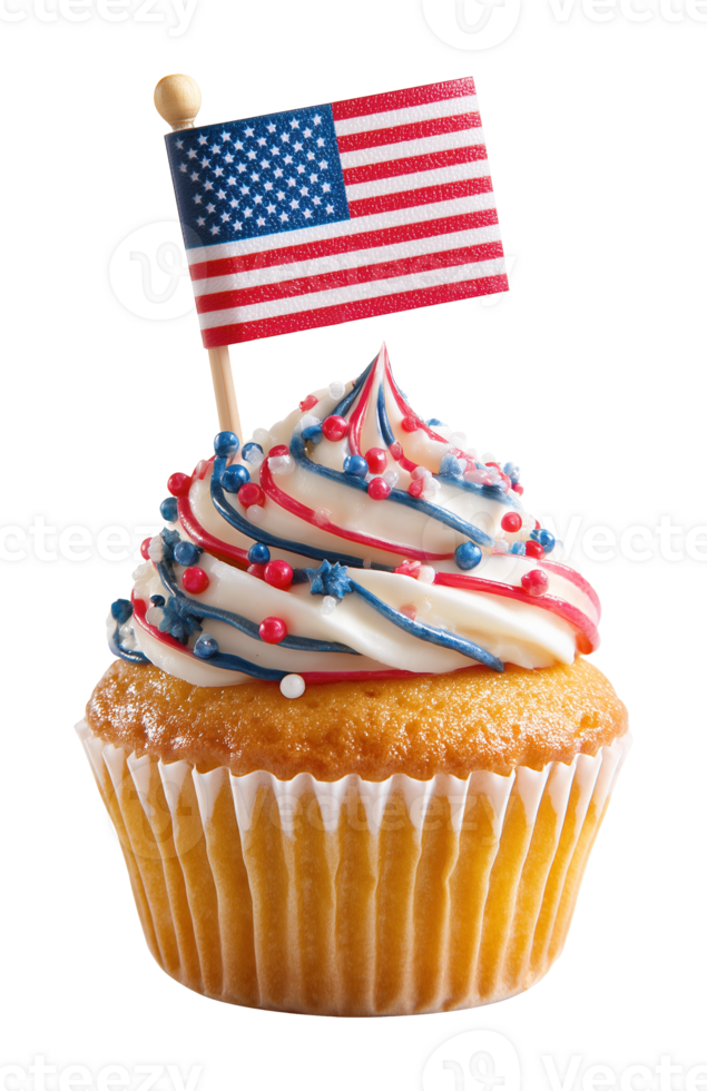 Cupcake with American Flag for United States Independence Day 4th of July Isolated on Transparent Background png