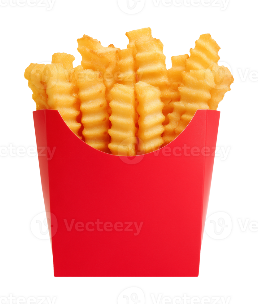 Crinkle Cut French Fries on Red Box Isolated on Transparent Background png