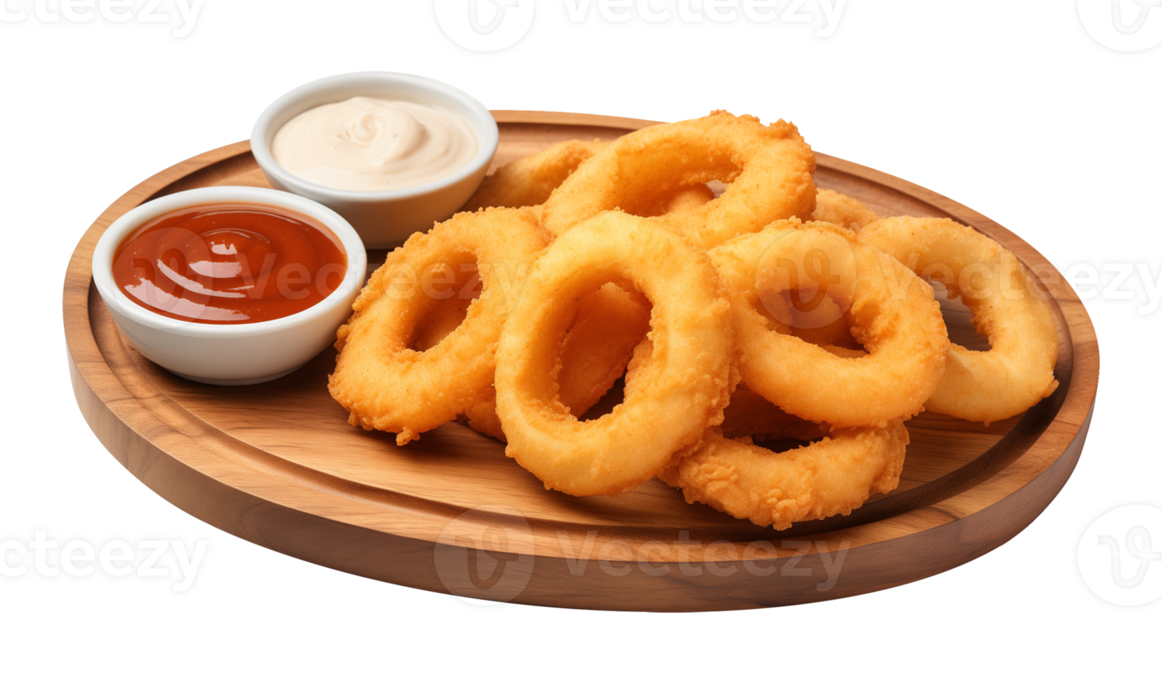 Onion Rings with Ketchup and Mayonnaise Dipping Sauce Isolated on Transparent Background png