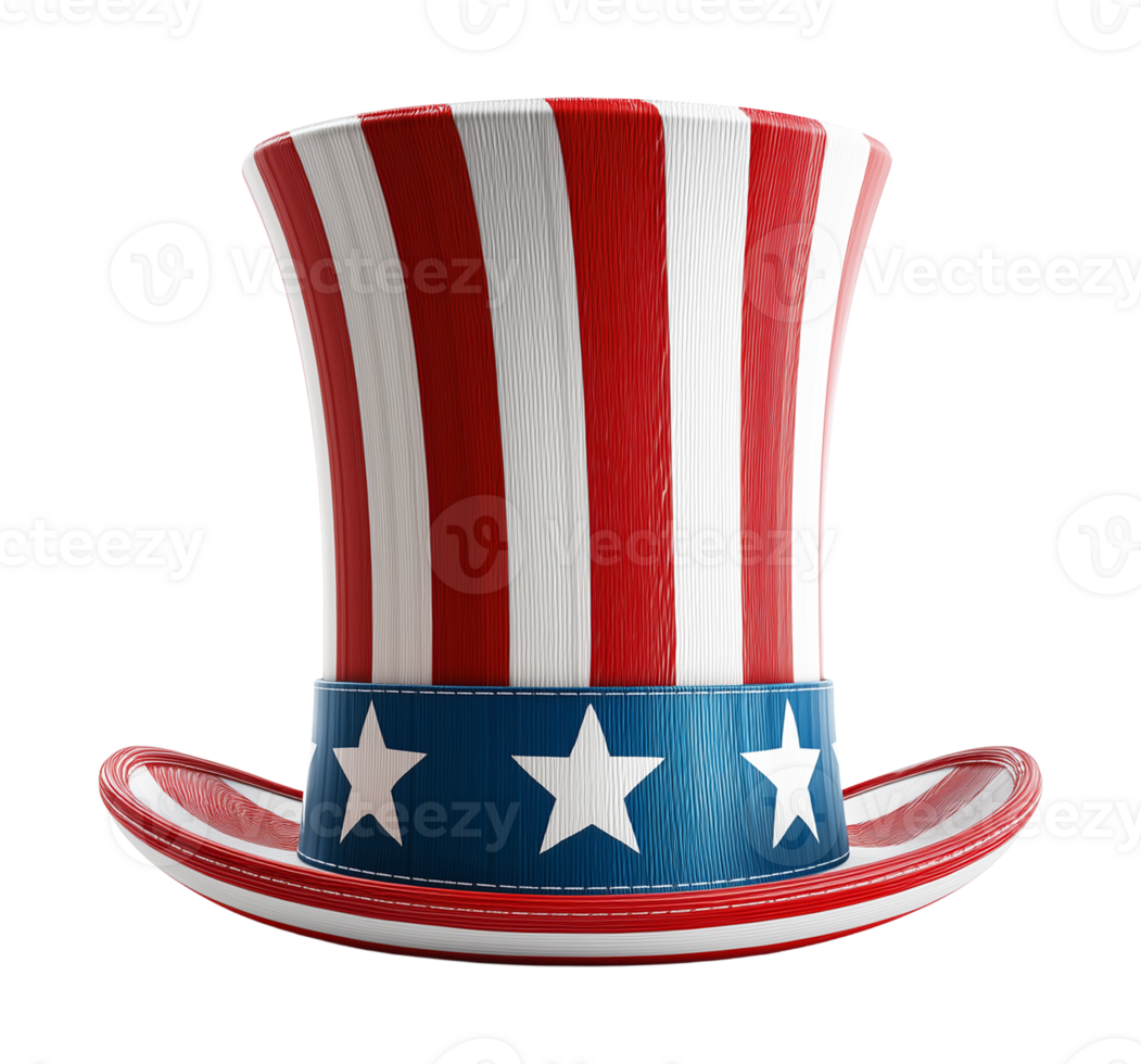 Top Hat American Flag for United States Independence Day 4th of July Isolated on Transparent Background png