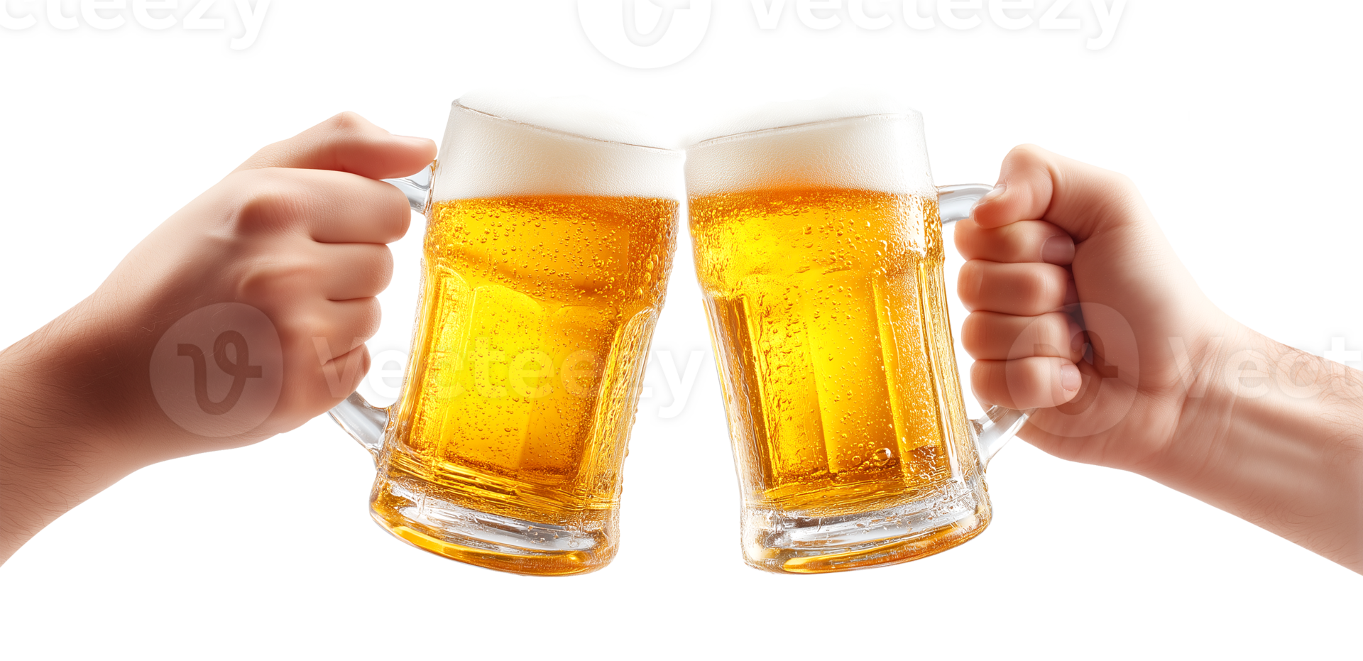 Two Hands Holding Beer Mug Cheers Toast Isolated on Transparent Background png