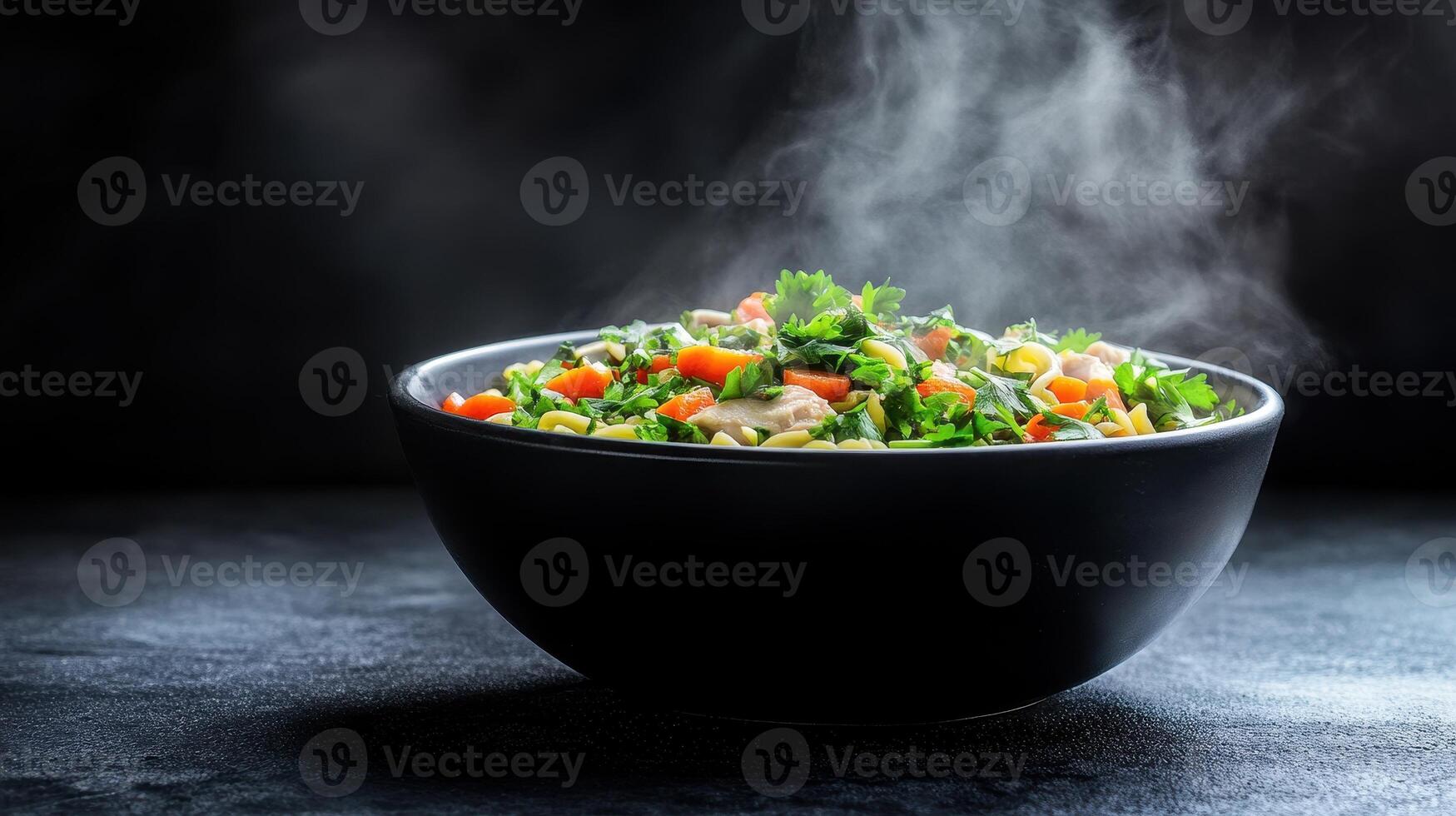 Steaming Pasta Salad with Carrots and Herbs Fresh Delicious Meal Ready to Eat photo