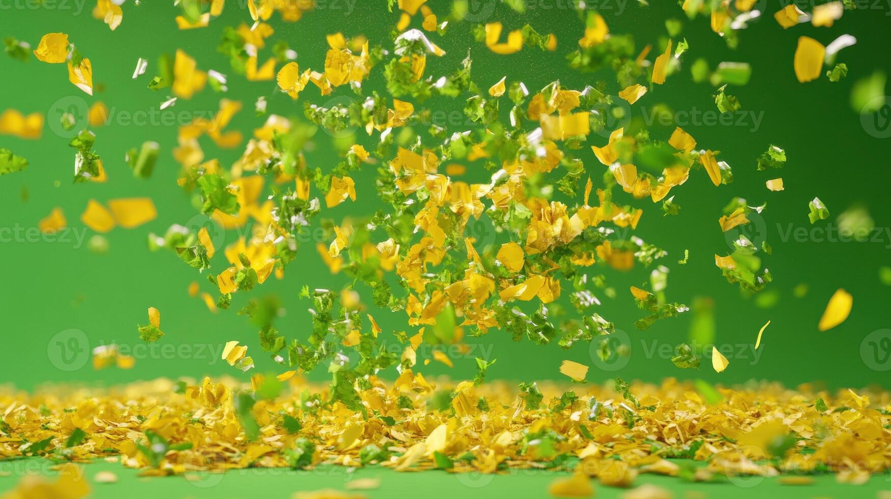 Culinary Splash Yellow and Green Ingredients Exploding in MidAir against a Green Backdrop photo