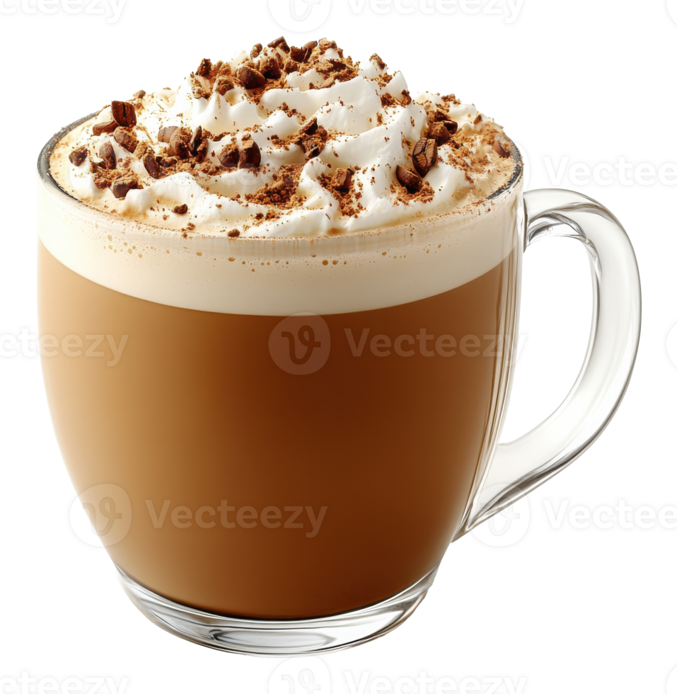 Glass mug with Coffee and Whipped Cream on a transparent background image png