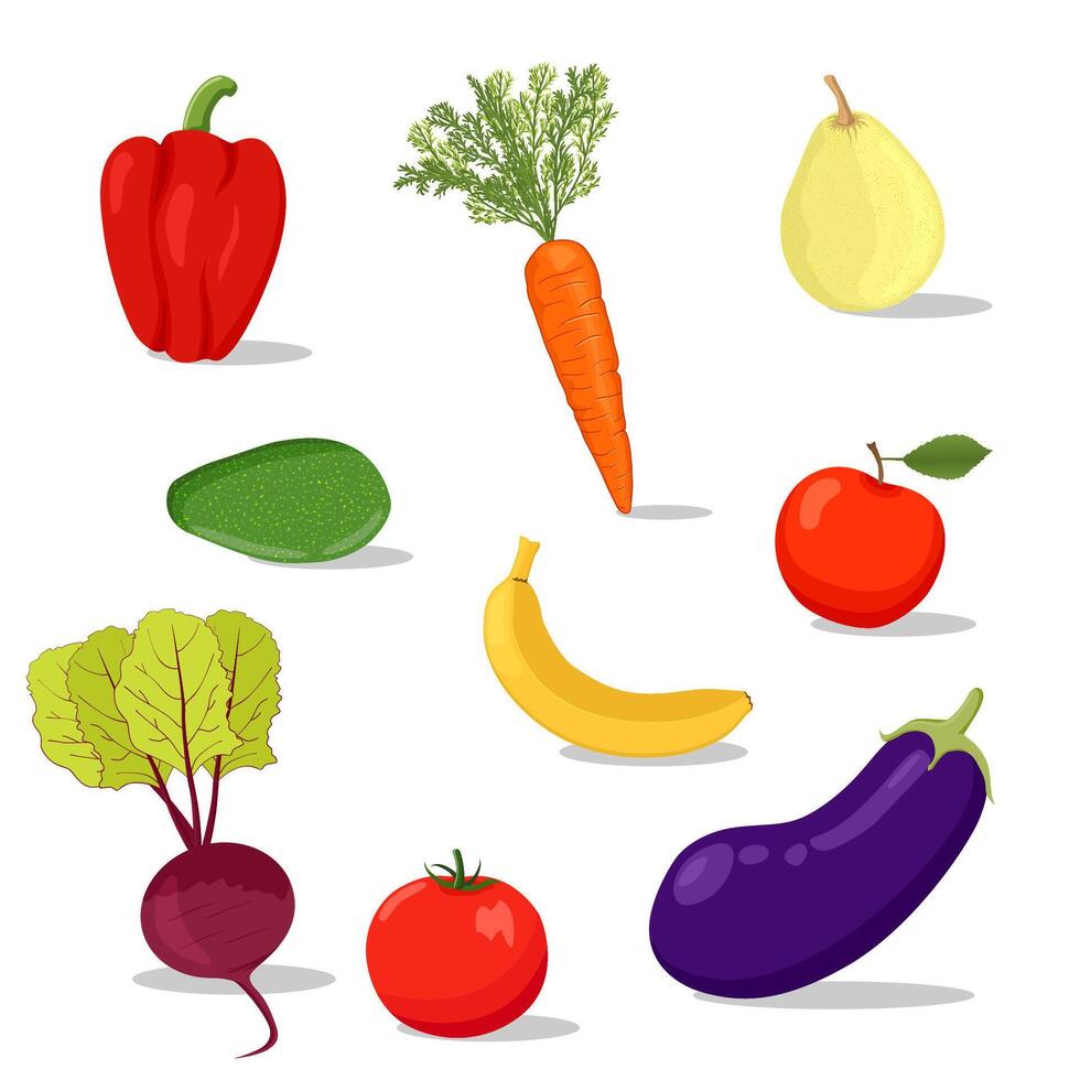 fresh cartoon veget and fruit vector