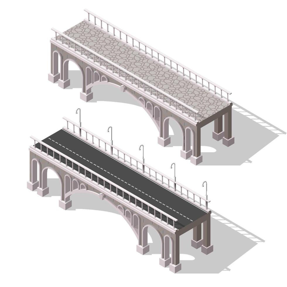 Isometric old bridge set vector
