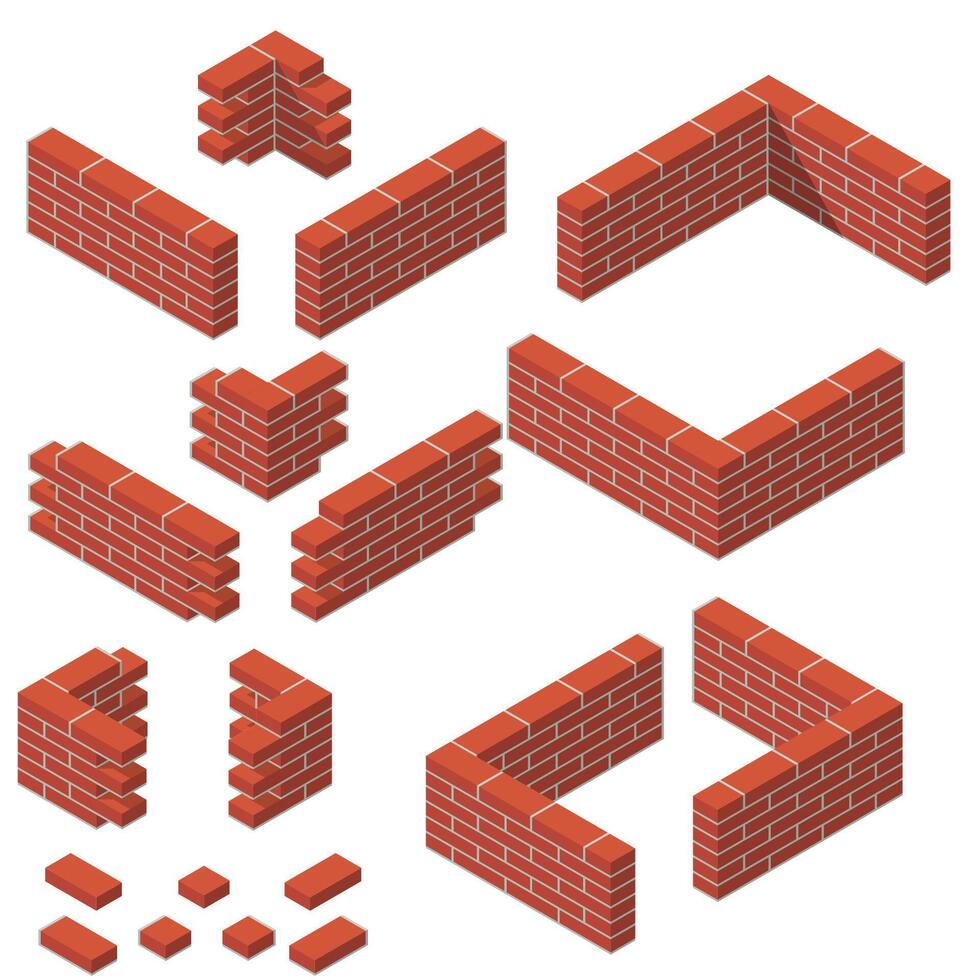 set of isometric masonry items vector