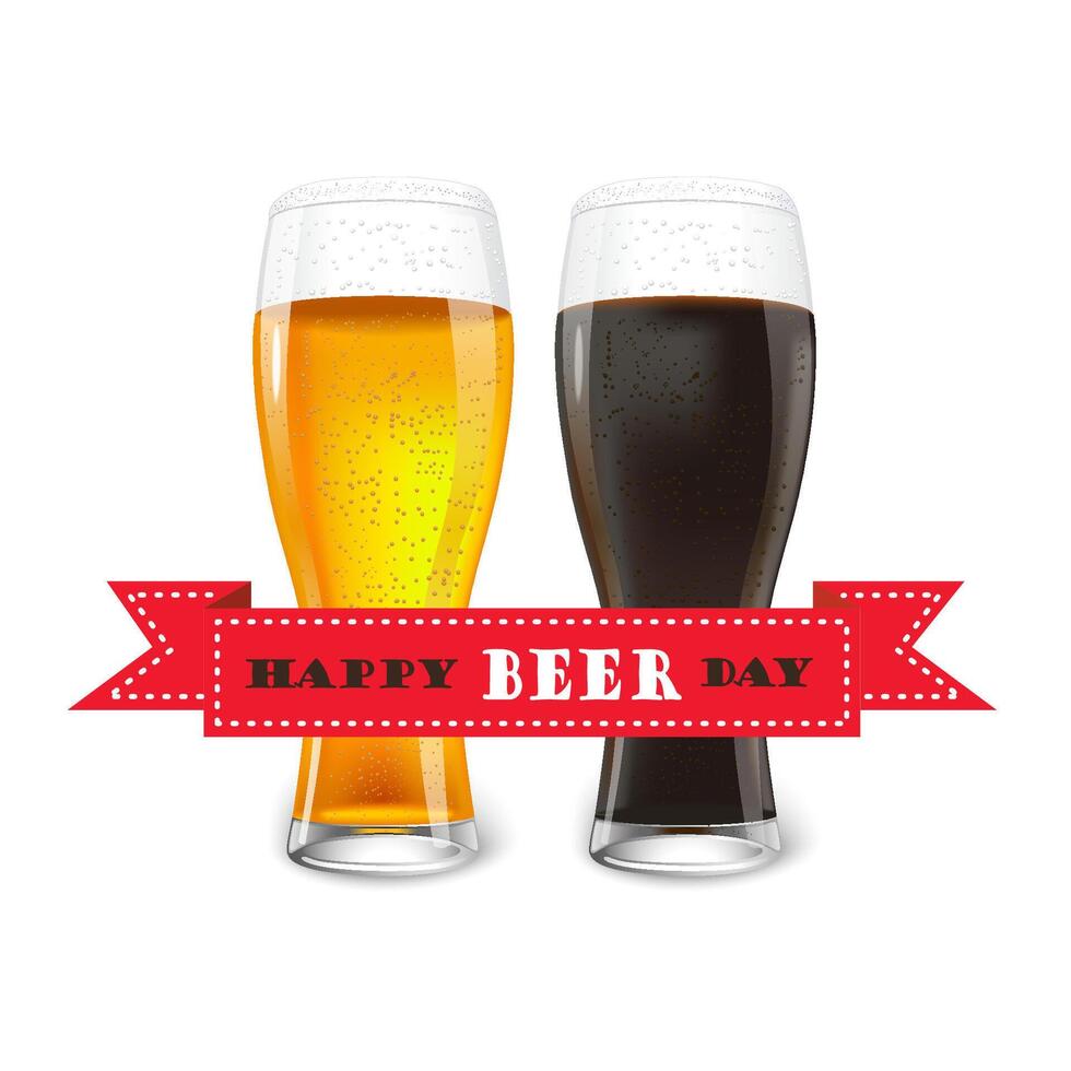 Glass of beer isolated on white two vector