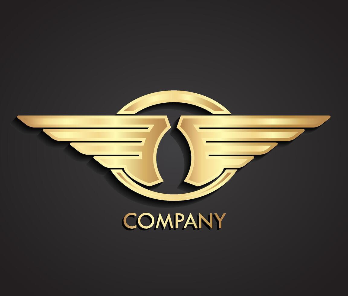3d metal elegant stylish golden winged logo vector